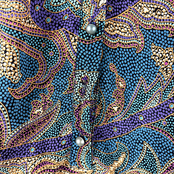 VTG Chez California Paisley Dress Women Large Jewel Tone Pearl Button 70s 80s - Picture 13 of 14